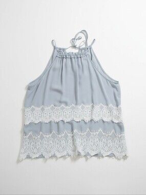 LOFT Outlet Gray & White Lace‑Trim Sleeveless Top – Size Medium